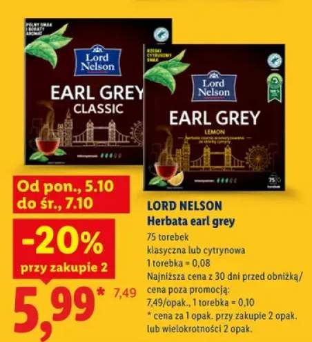 Herbata earl grey klasyczna Lord Nelson +1 wariant