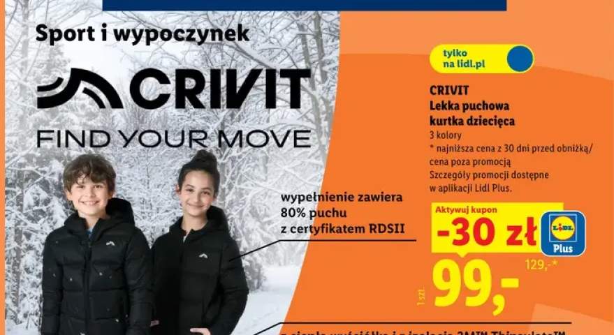 Lekka puchowa kurtka dziecięca Crivit