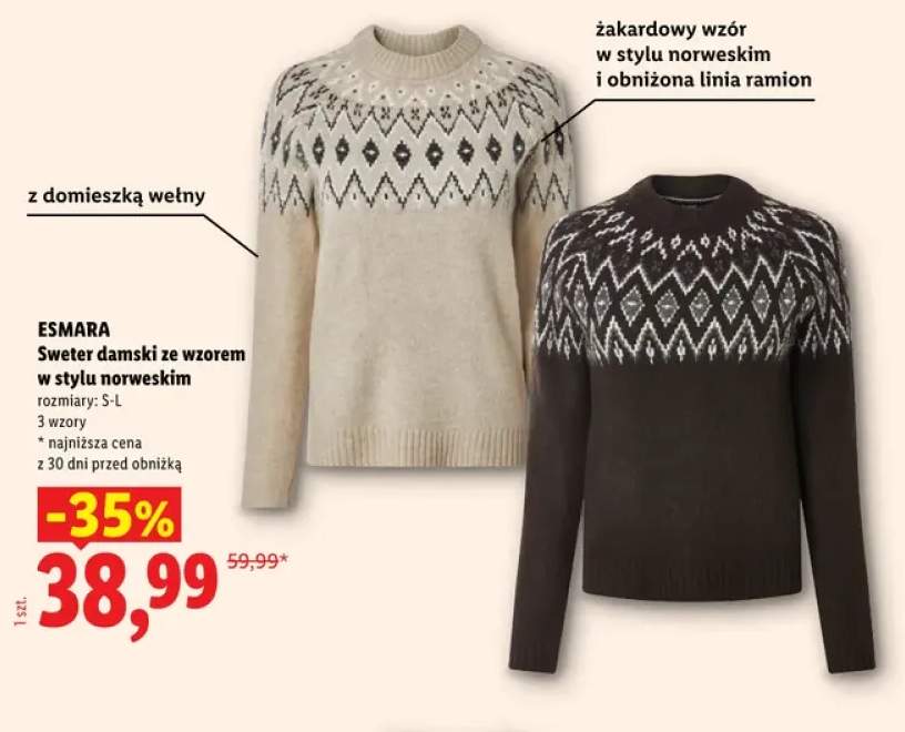 Sweter damski ze wzorem w stylu norweskim Esmara