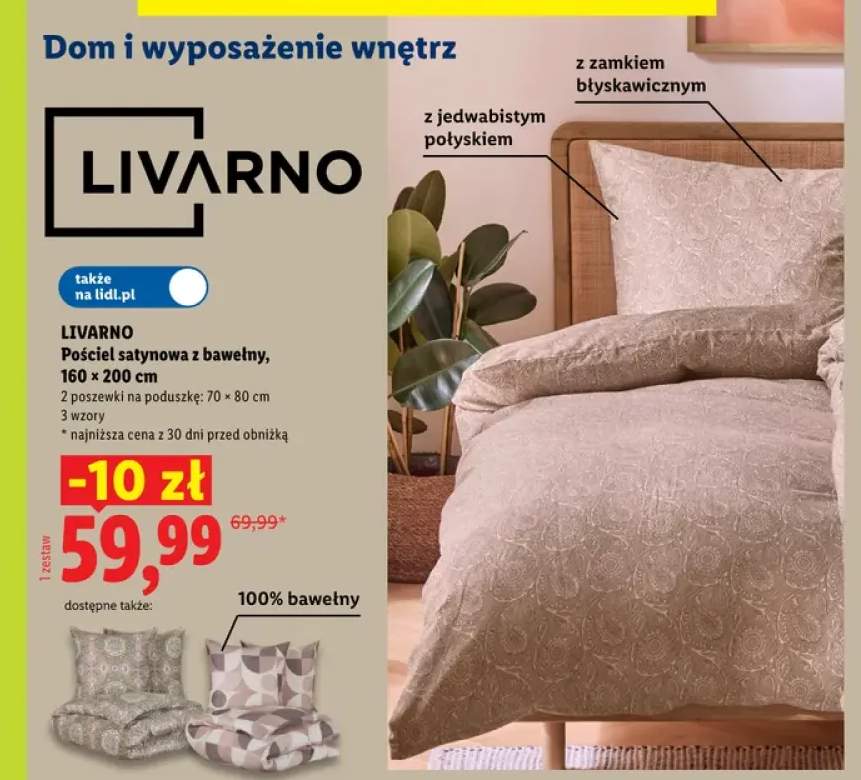 Pościel satynowa z bawełny Livarno 160x200 cm
