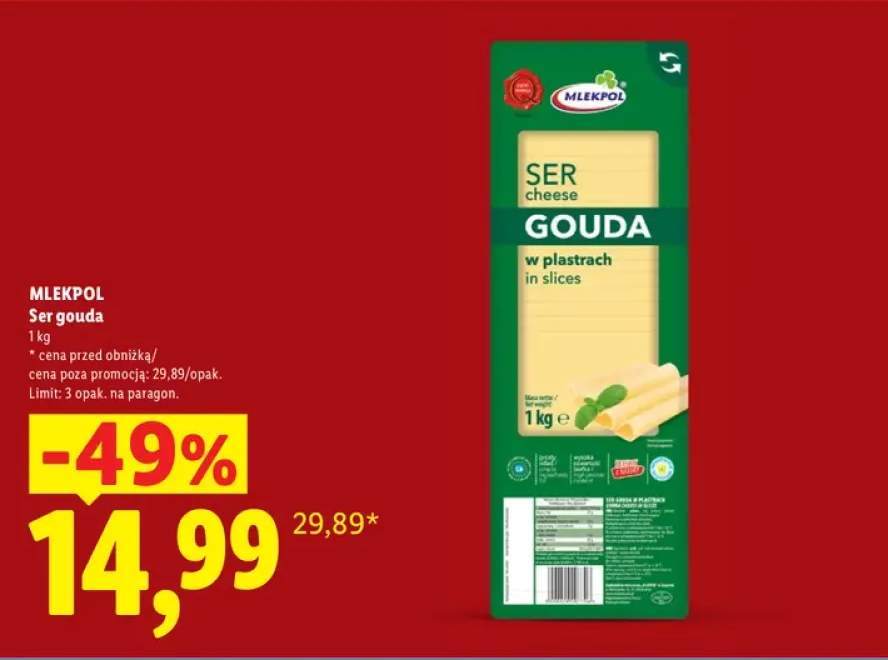 Ser gouda w plastrach Mlekpol