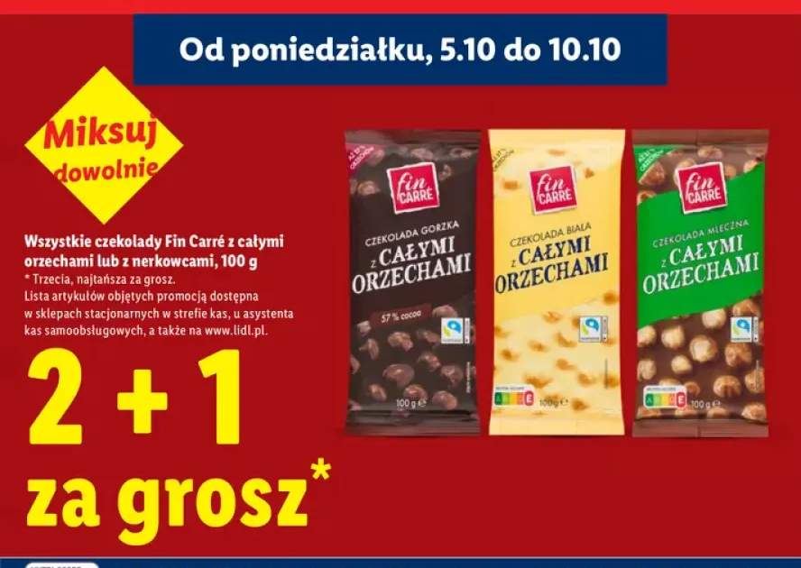 Czekolady Fin Carré z całymi orzechami lub z nerkowcami +3 warianty