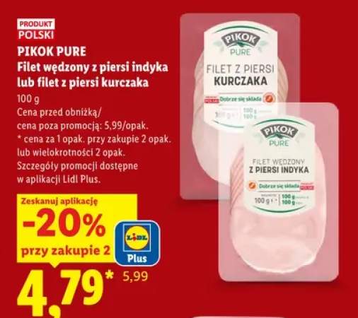 Filet wędzony z piersi indyka Pikok Pure +1 wariant