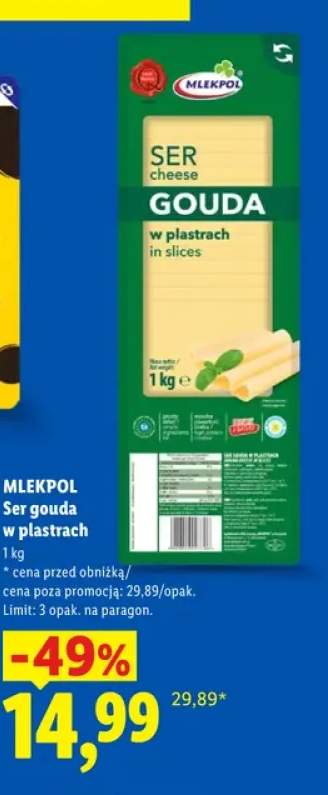 Ser gouda w plastrach Mlekpol