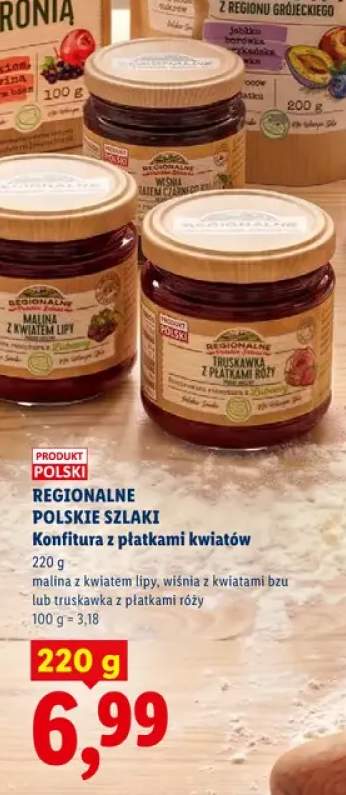 Konfitura z płatkami kwiatów malina z kwiatem lipy Regionalne Polskie Szlaki +2 warianty