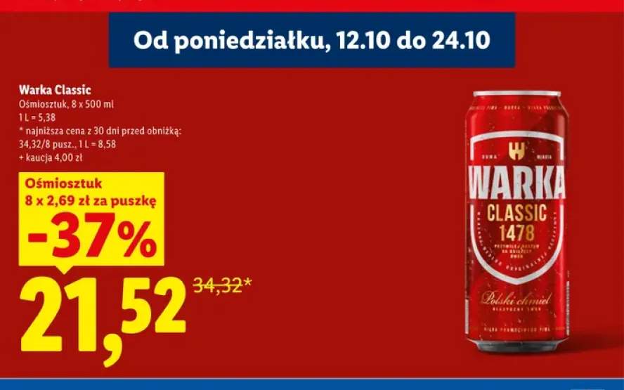 Piwo Warka Classic 8-pak 500 ml
