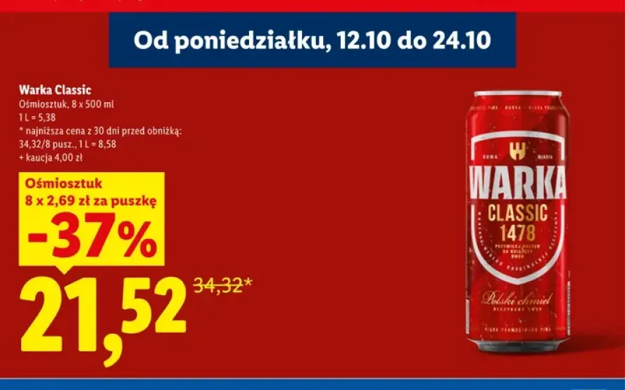 Piwo Warka Classic 8-pak 500 ml