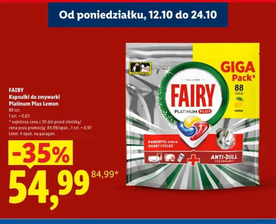 Kapsułki do zmywarki Platinum Plus Lemon Fairy