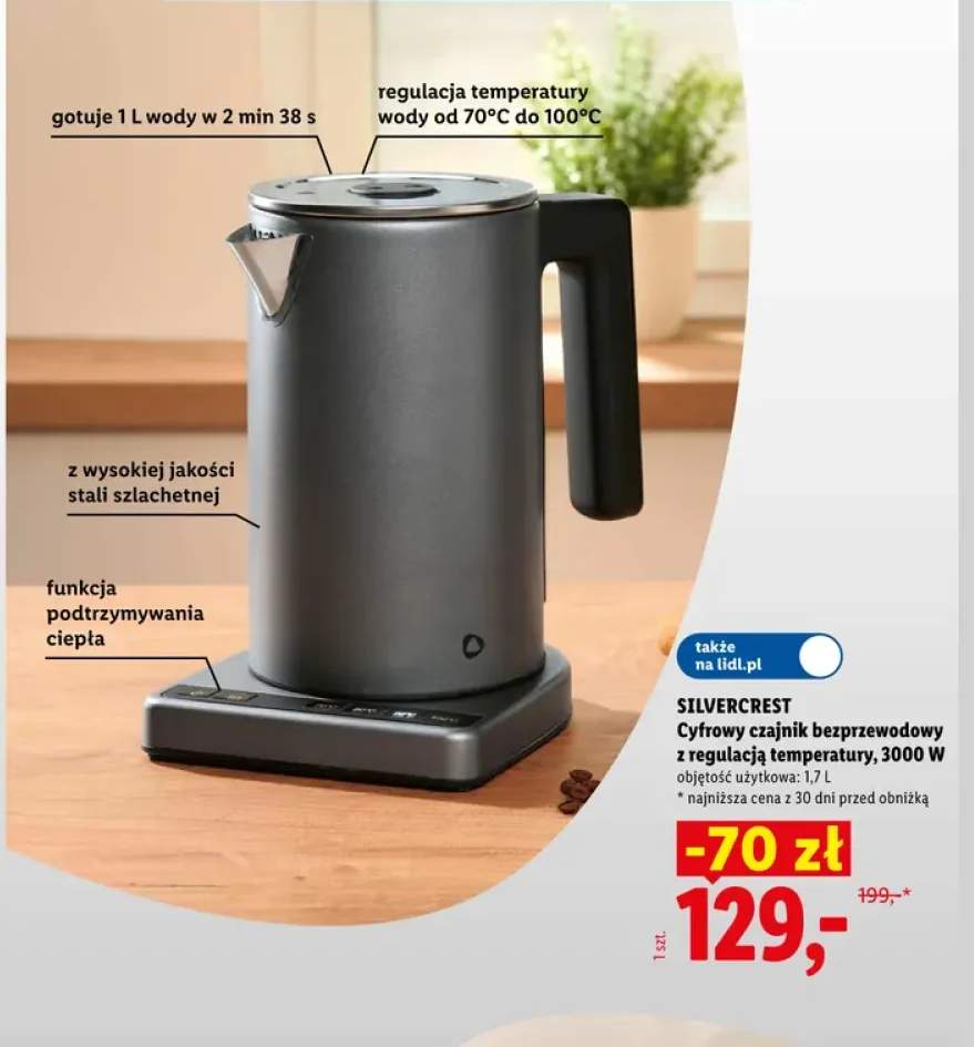 Cyfrowy czajnik bezprzewodowy z regulacją temperatury 1,7 l Silvercrest