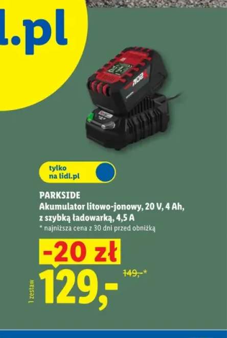 Akumulator litowo-jonowy z szybką ładowarką Parkside