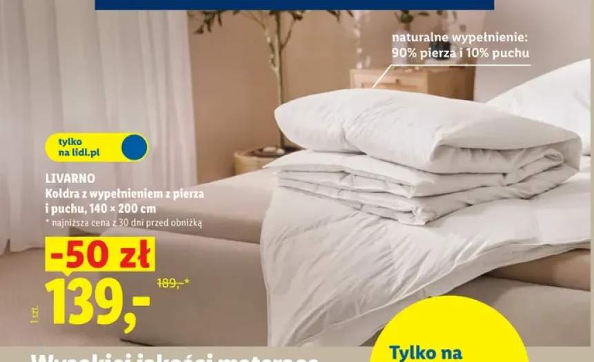 Kołdra z wypełnieniem z pierza i puchu 140x200 cm Livarno