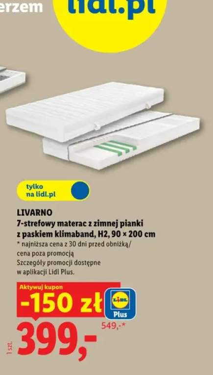 7-strefowy materac z zimnej pianki z paskiem klimaband H2 90x200 cm Livarno