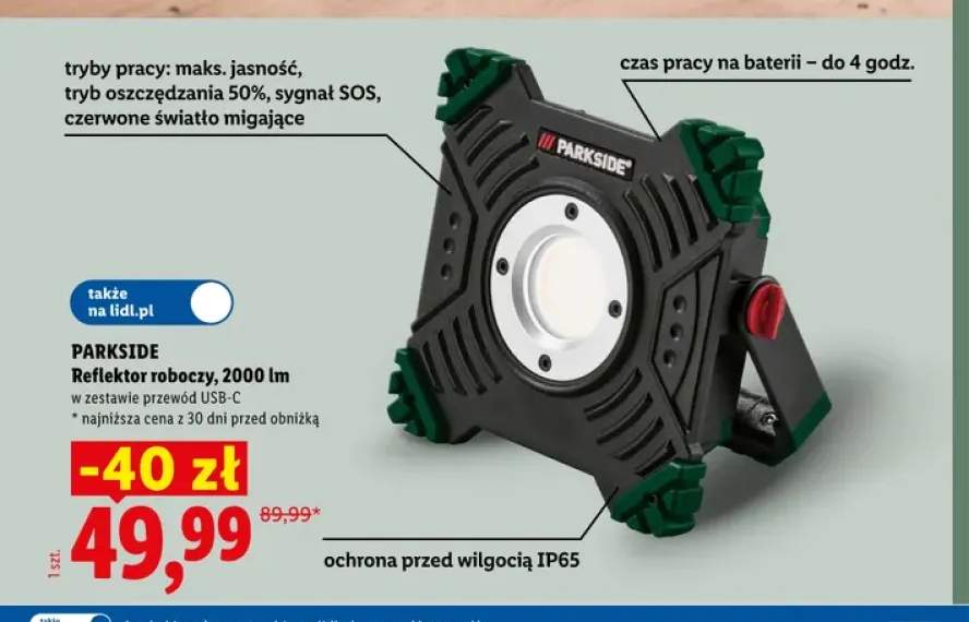 Reflektor roboczy 2000lm Parkside
