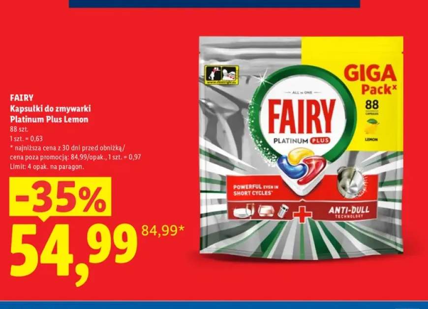 Kapsułki do zmywarki Platinum Plus Lemon Fairy