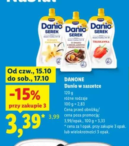 Serek Danio w saszetce o smaku waniliowym Danone +2 warianty