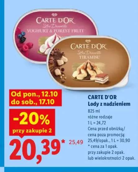 Lody z nadzieniem Yoghurt & Forest Fruit Carte D'Or +1 wariant
