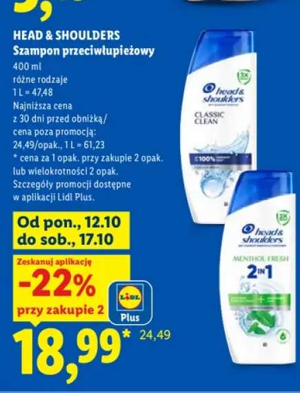 Szampon przeciwłupieżowy Classic Clean Head & Shoulders +1 wariant