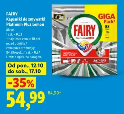 Kapsułki do zmywarki Platinum Plus Lemon Fairy