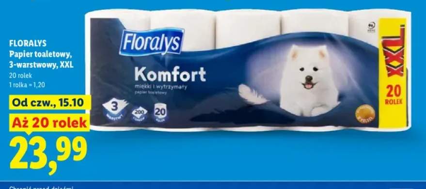 Papier toaletowy 3-warstwowy XXL 20-pak Floralys