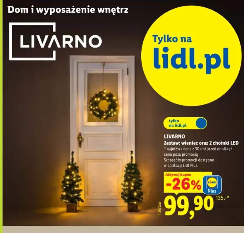 Zestaw wieniec oraz 2 choinki LED Livarno