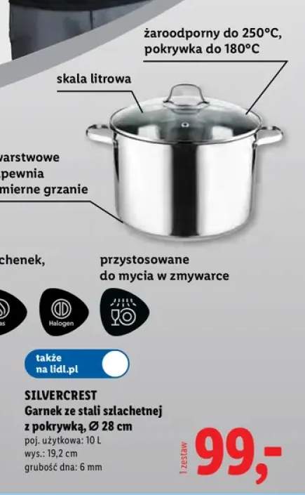 Garnek ze stali szlachetnej z pokrywką Ø28 cm Silvercrest