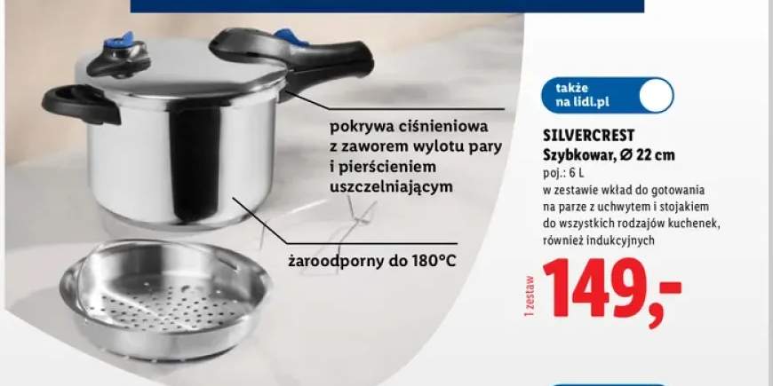 Szybkowar 6 l z wkładem do gotowania na parze Silvercrest