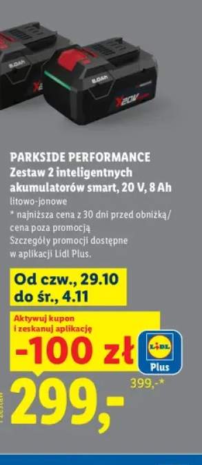 Zestaw 2 inteligentnych akumulatorów smart 8Ah litowo-jonowe Parkside Performance