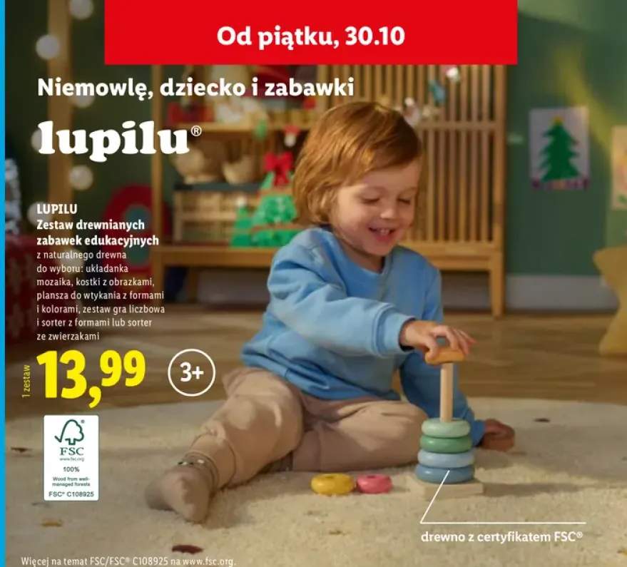 Zestaw drewnianych zabawek edukacyjnych kostki z obrazkami Lupilu +4 warianty