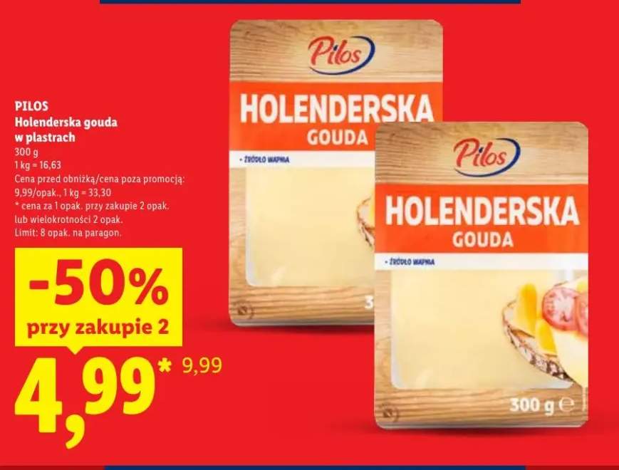 Ser holenderska gouda w plastrach Pilos