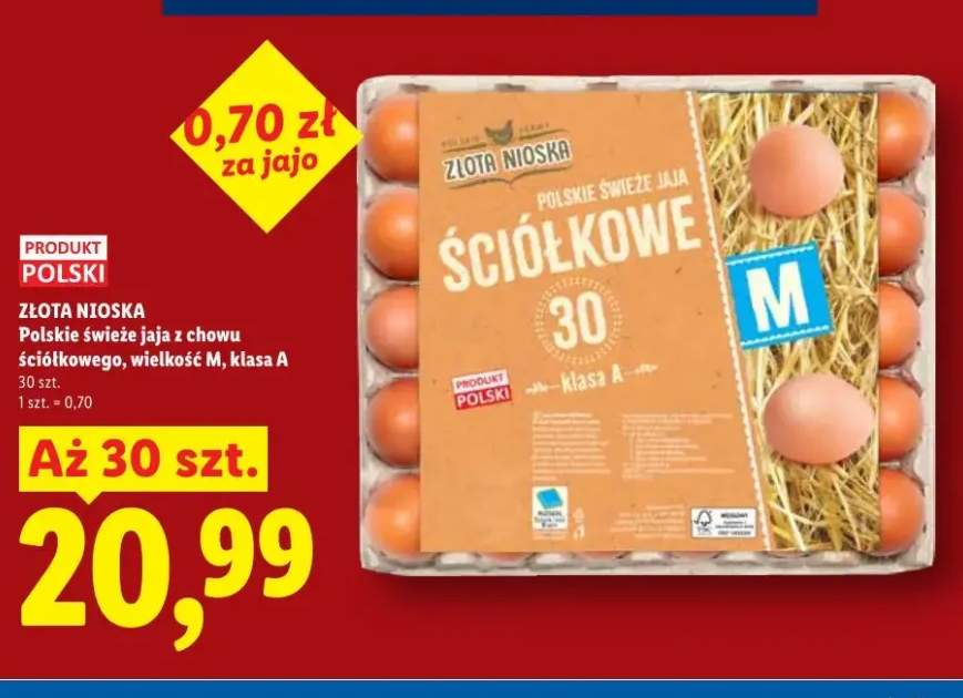 Jaja Polskie świeże z chowu ściółkowego wielkość M Złota Nioska 30 szt