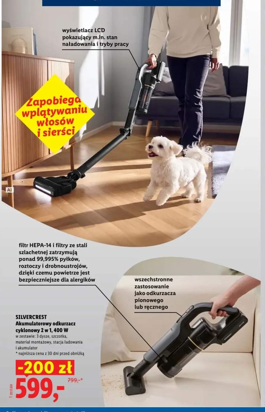 Akumulatorowy odkurzacz cyklonowy 2 w 1 Silvercrest 400W