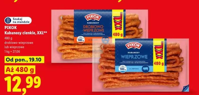 Kabanosy cienkie wieprzowe XXL Pikok +1 wariant