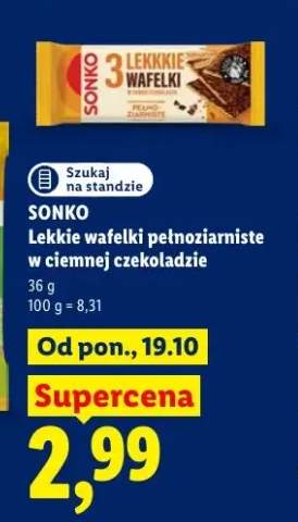 Lekkie wafelki pełnoziarniste w ciemnej czekoladzie Sonko