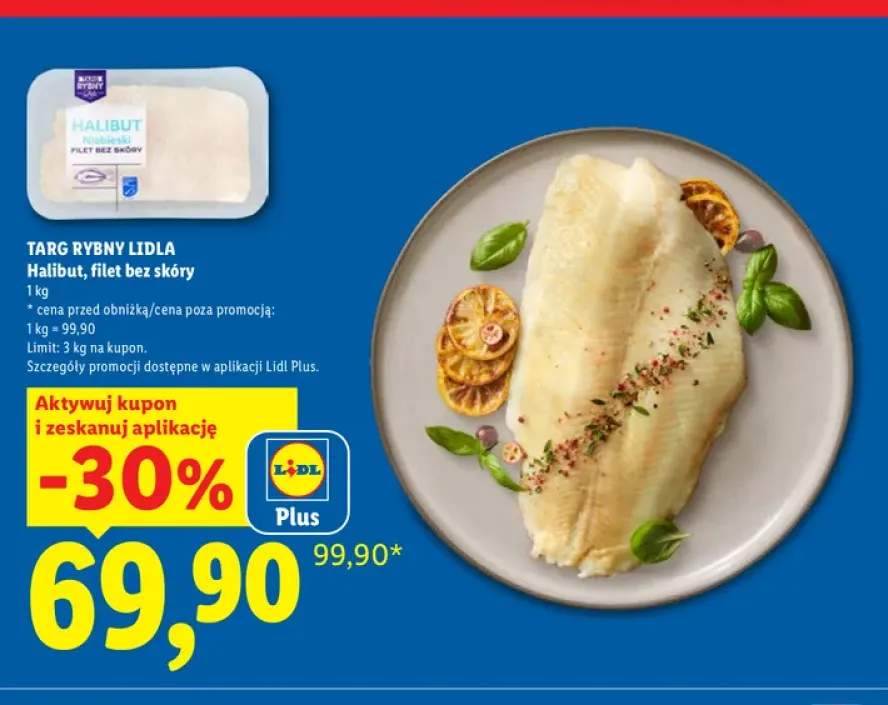 Halibut filet bez skóry Targ Rybny Lidla