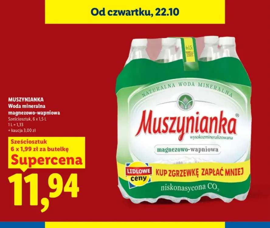Woda mineralna gazowana magnezowo-wapniowa Muszynianka 6-pak