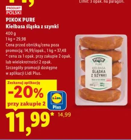 Kiełbasa śląska z szynki Pikok Pure