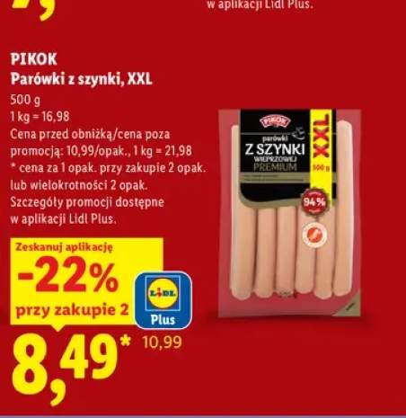 Parówki z szynki XXL Pikok