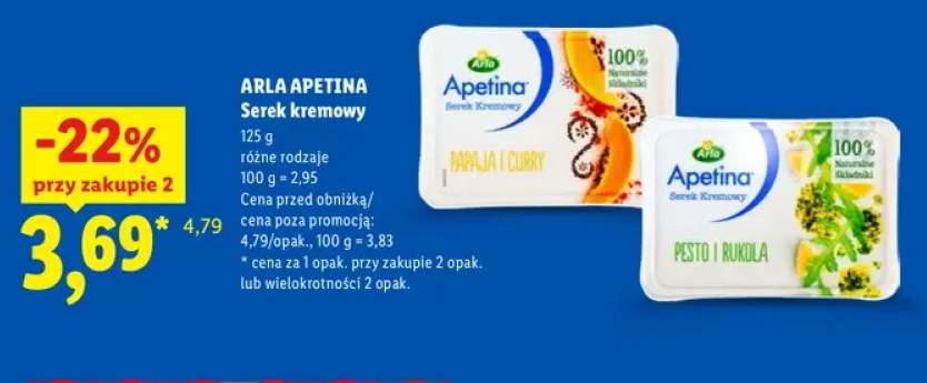 Serek kremowy papaja i curry Arla Apetina +1 wariant