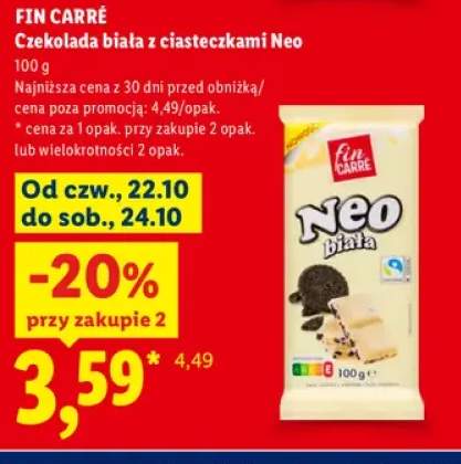 Czekolada biała z ciasteczkami Neo Fin Carré