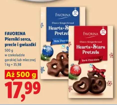 Pierniki serca, precle i gwiazdki w czekoladzie mlecznej Favorina +1 wariant