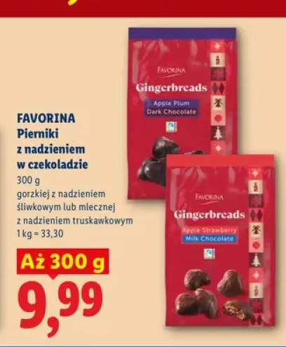 Pierniki z nadzieniem w czekoladzie gorzkiej z nadzieniem śliwkowym Favorina +1 wariant