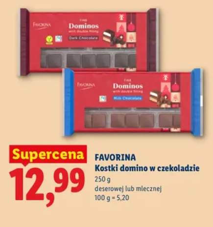 Kostki domino w czekoladzie deserowej Favorina +1 wariant