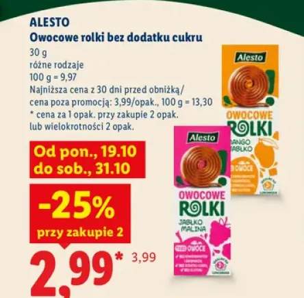 Owocowe rolki bez dodatku cukru jabłko malina Alesto +1 wariant