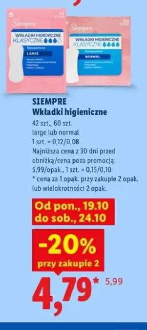 Wkładki higieniczne large Siempre +1 wariant