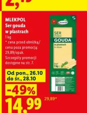 Ser gouda w plastrach Mlekpol