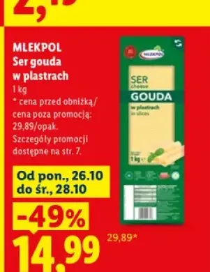 Ser gouda w plastrach Mlekpol