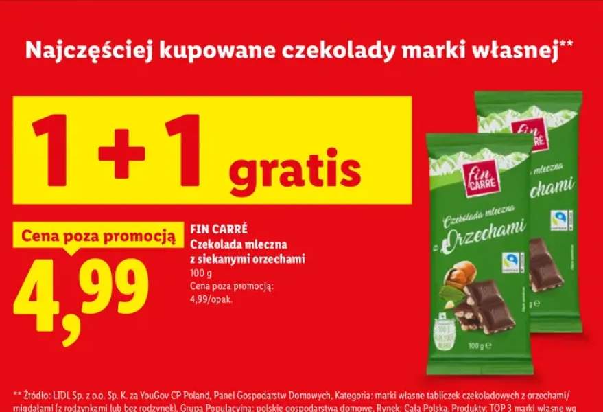 Czekolada mleczna z siekanymi orzechami Fin Carré