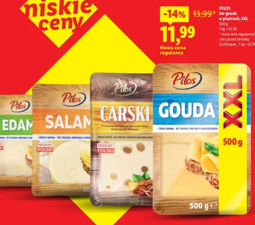 Ser gouda w plastrach XXL Pilos