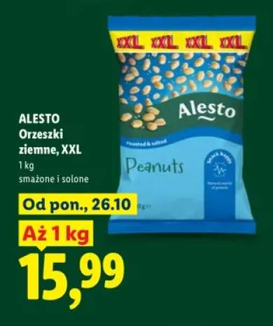 Orzeszki ziemne XXL smażone i solone Alesto