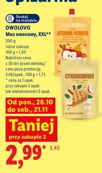 Mus owocowy XXL Jesienna herbata Owolovo +1 wariant